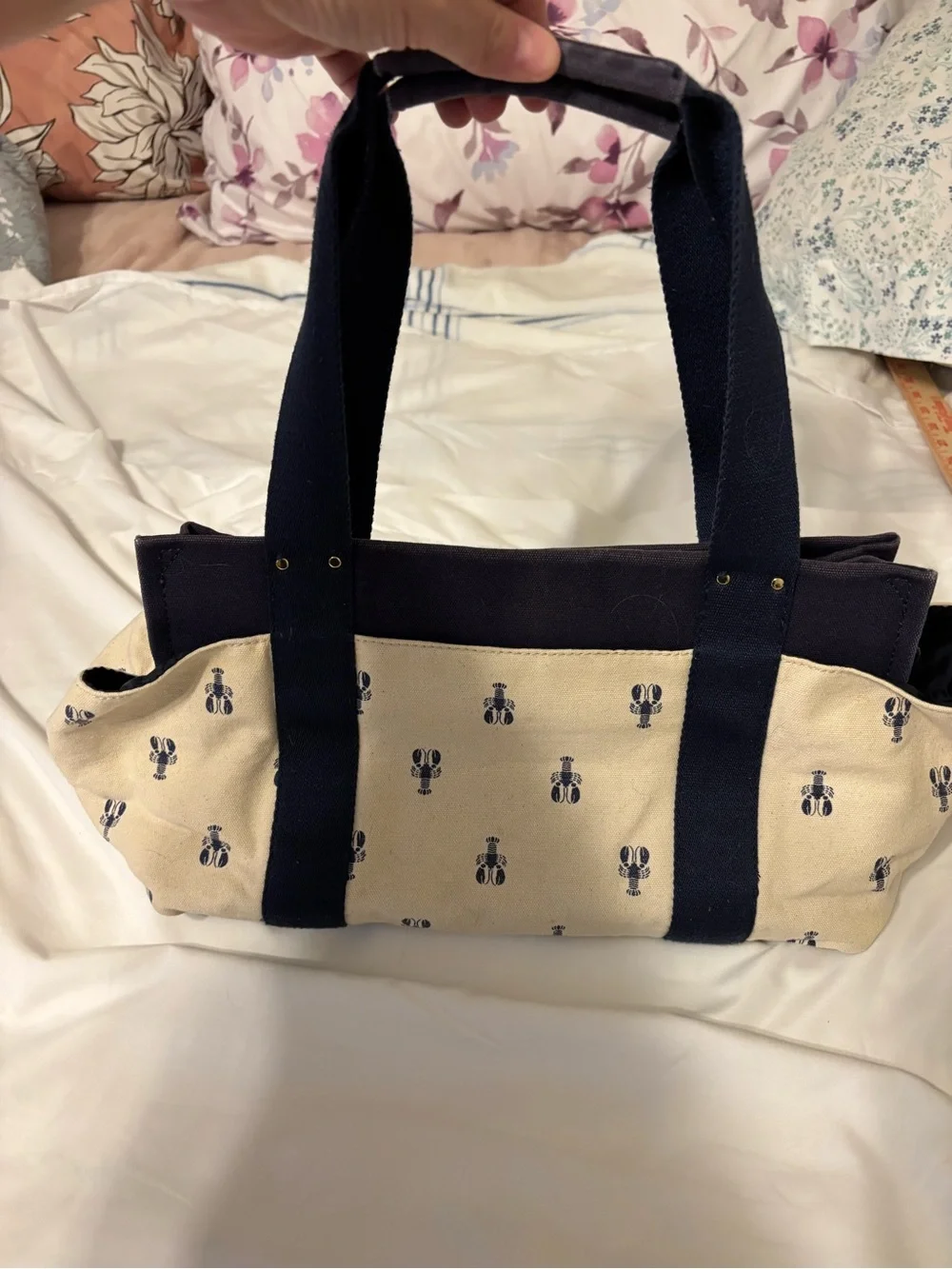 Tommy Hilfiger Navy Canvas Lobster Print Tote Bag Coastal Beach Shopper